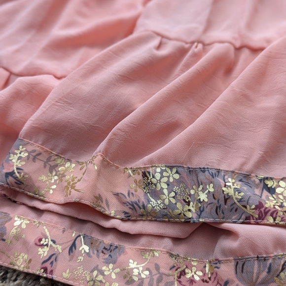 Women’s Peach Tiered Ruffle Lined Boho Pull-On Capri Wide Leg Pants Size 30 - Picture 5 of 6